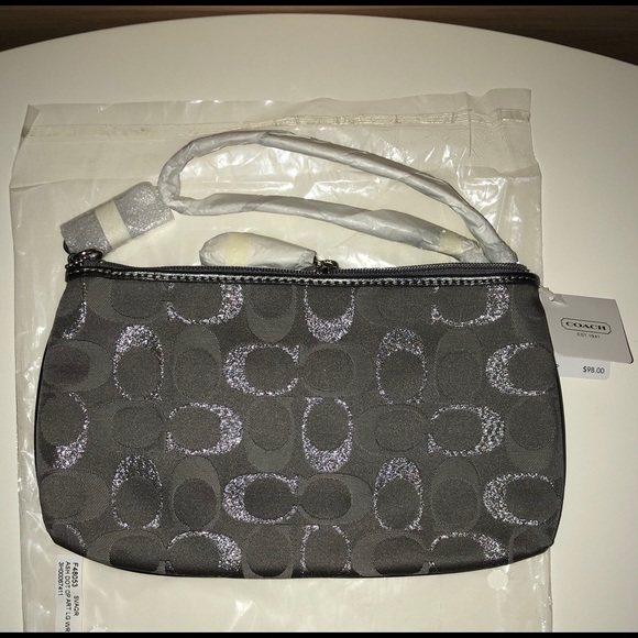 Coach Wristlet Metallic Silver Monogrammed NWT - Picture 2 of 2
